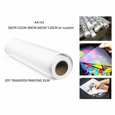 Rollo de película de transferencia DTF 60cm*100m de doble cara transparente mate Pretratamiento de PET Papel de transferencia de calor Peeling frío y caliente