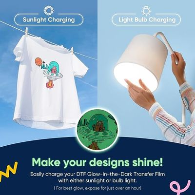 Película de transferencia de calor de luz verde noctiluciente luminosa Globo en la oscuridad Película DTF PET para camisetas Impresión especial de logotipos