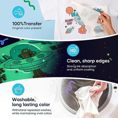 Película de transferencia de calor de luz verde noctiluciente luminosa Globo en la oscuridad Película DTF PET para camisetas Impresión especial de logotipos
