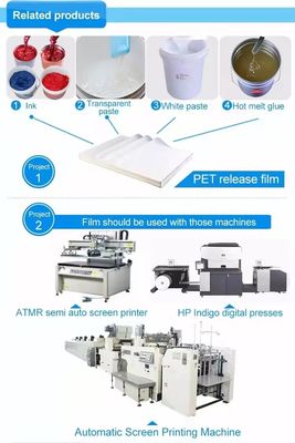 Película de impresión PET offset a base de tinta a base de agua de 48*64cm Resistencia química Película de liberación de PET de 75mic