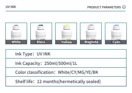 CMYKW + Vanish 500ml LED Digital UV Curing Impresión de tinta para la impresión de resolución aguda