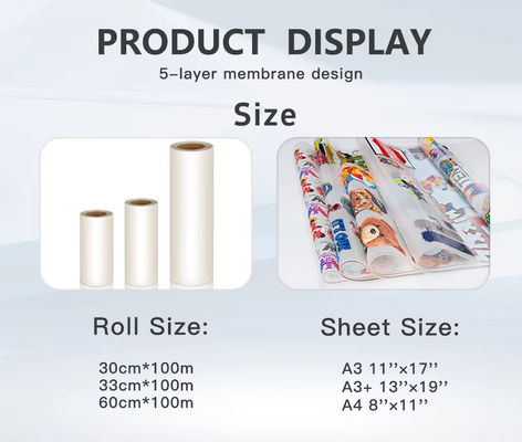 Tinta blanca Imprimible DTF Transfer Film Roll Hot Peel Alta extensibilidad para la impresión