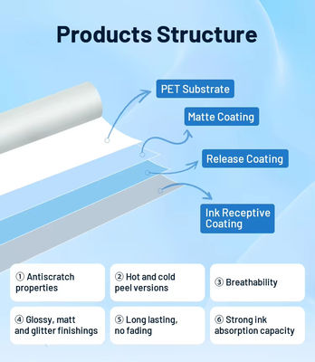 Película de transferencia de calor para prendas de vestir de 60 cm x 100 M DTF PET con compatibilidad con polvo TPU